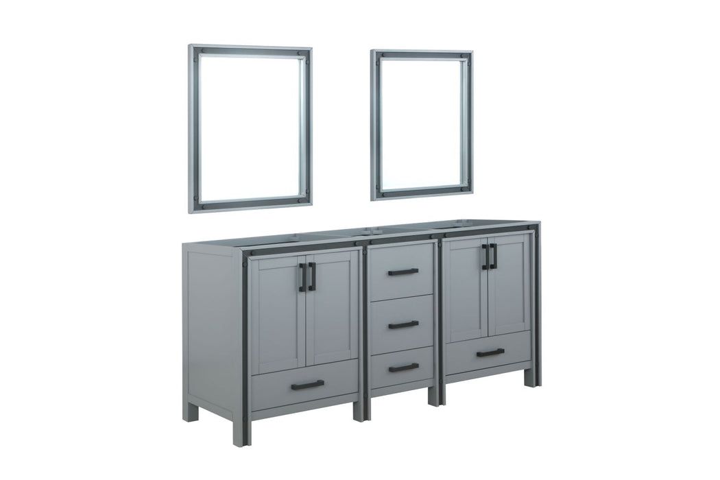 Lexora Ziva 72" Dark Grey Double Vanity, no Top and 30" Mirrors LZV352272SB00M30