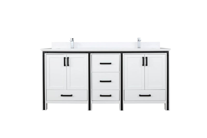 Lexora Ziva 72" White Double Vanity, Cultured Marble Top, White Square Sink and no Mirror LZV352272SAJS000