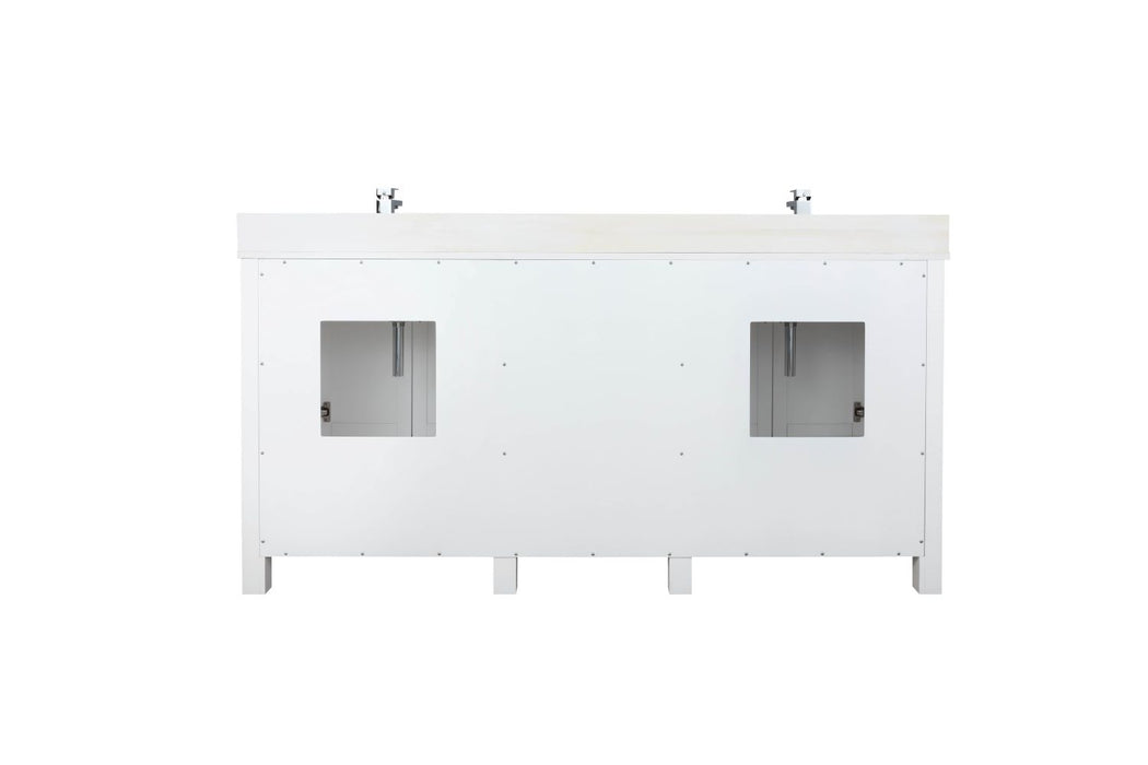 Lexora Ziva 72" White Double Vanity, Cultured Marble Top, White Square Sink and no Mirror LZV352272SAJS000