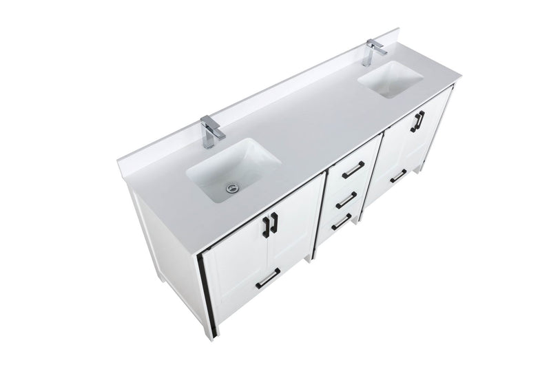 Lexora Ziva 72" White Double Vanity, Cultured Marble Top, White Square Sink and no Mirror LZV352272SAJS000