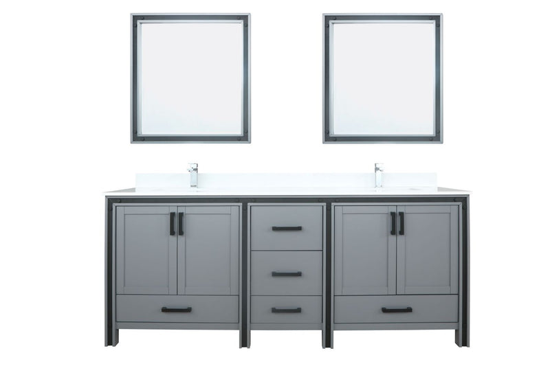 Lexora Ziva 80" Dark Grey Double Vanity, Cultured Marble Top, White Square Sink and 30" Mirrors LZV352280SBJSM30