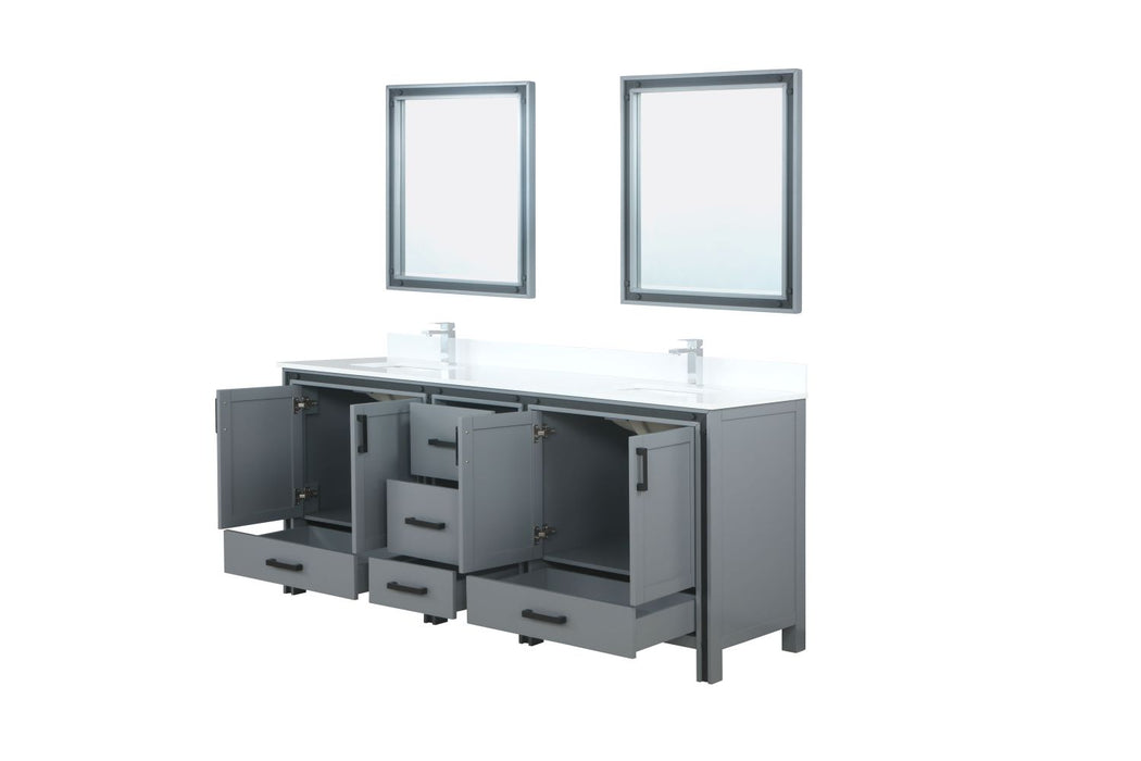 Lexora Ziva 80" Dark Grey Double Vanity, Cultured Marble Top, White Square Sink and 30" Mirrors LZV352280SBJSM30