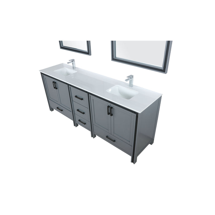 Lexora Ziva 84" Dark Grey Double Vanity, Cultured Marble Top, White Square Sink and 34" Mirrors LZV352284SBJSM34