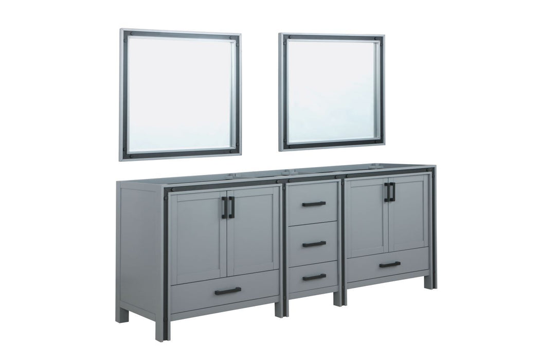 Lexora Ziva 84" Dark Grey Double Vanity, no Top and 34" Mirrors LZV352284SB00M34