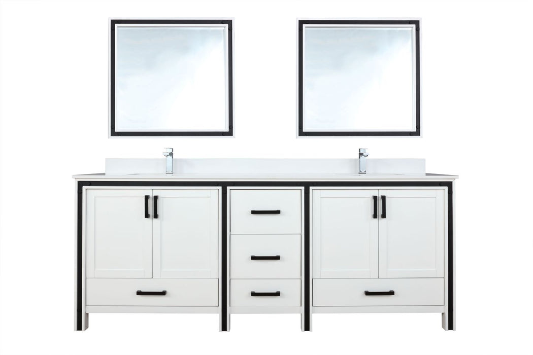 Lexora Ziva 84" White Double Vanity, Cultured Marble Top, White Square Sink and 34" Mirrors LZV352284SAJSM34