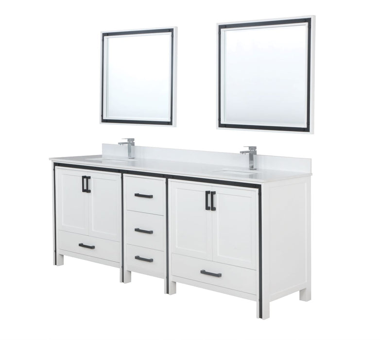 Lexora Ziva 84" White Double Vanity, Cultured Marble Top, White Square Sink and 34" Mirrors LZV352284SAJSM34