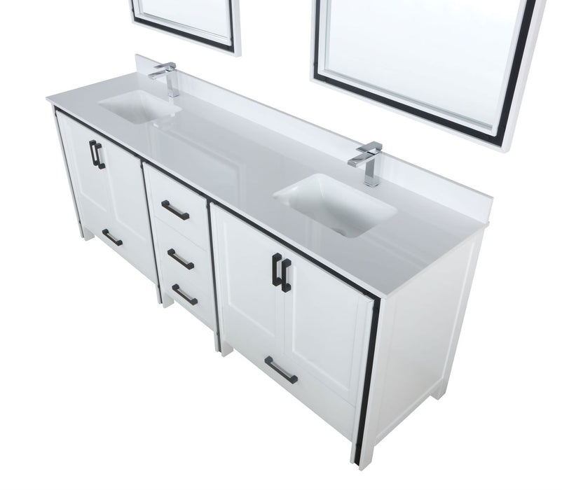 Lexora Ziva 84" White Double Vanity, Cultured Marble Top, White Square Sink and 34" Mirrors LZV352284SAJSM34