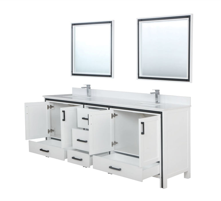 Lexora Ziva 84" White Double Vanity, Cultured Marble Top, White Square Sink and 34" Mirrors LZV352284SAJSM34