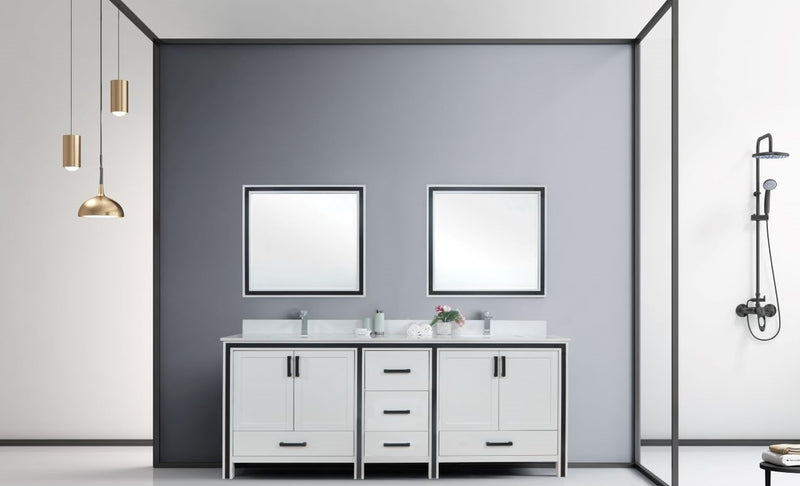 Lexora Ziva 84" White Double Vanity, Cultured Marble Top, White Square Sink and 34" Mirrors LZV352284SAJSM34