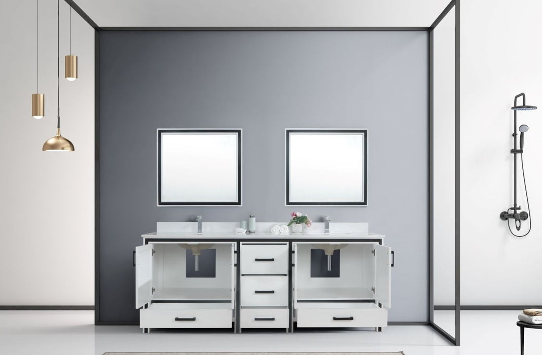 Lexora Ziva 84" White Double Vanity, Cultured Marble Top, White Square Sink and 34" Mirrors LZV352284SAJSM34