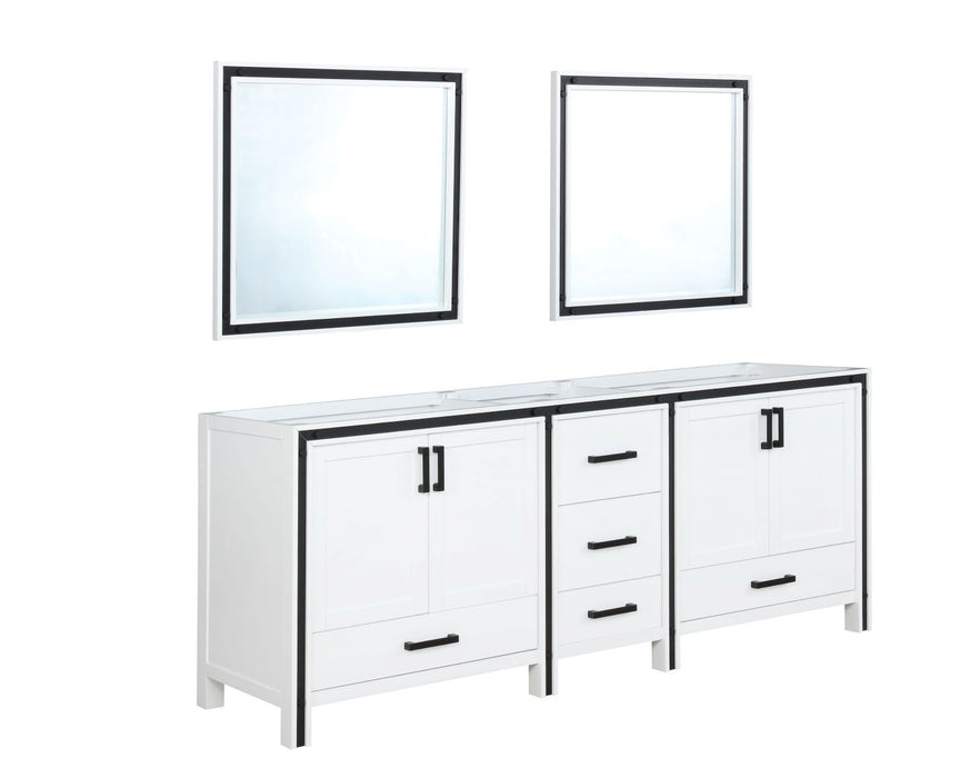 Lexora Ziva 84" White Double Vanity, no Top and 34" Mirrors LZV352284SA00M34