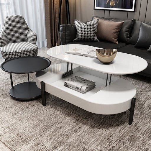 Lift Top Storage Coffee Table And Side Table Set Modern Oval Coffee Table White And Black Lacquer Table