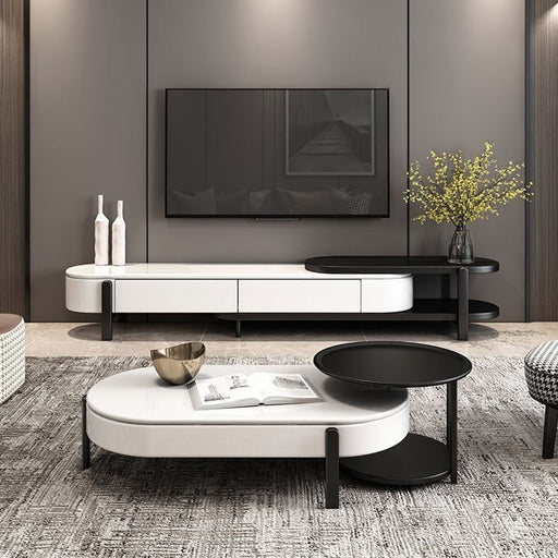 Lift Top Storage Coffee Table And Side Table Set Modern Oval Coffee Table White And Black Lacquer Table