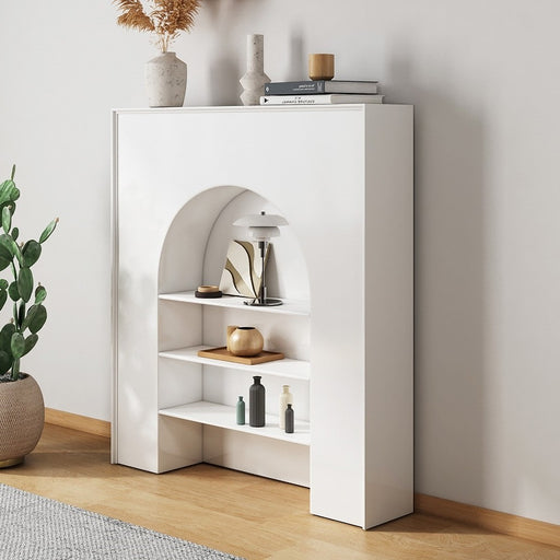 Matte White Decorative Fireplace Bookcase Wooden 3-Tier Storage Shelving