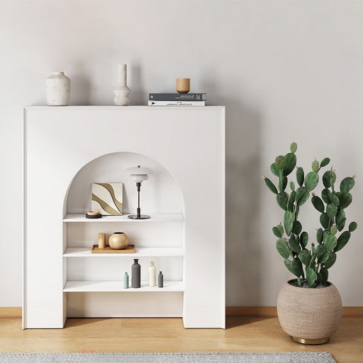 Matte White Decorative Fireplace Bookcase Wooden 3-Tier Storage Shelving