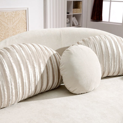 Modern 7-Seat Modular Sofa Round Sectional Sofa Beige Velvet Upholstered Modular Sofa with Ottoman & Pillows