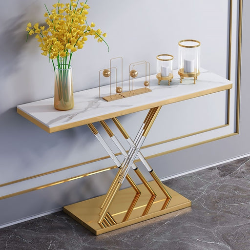 Modern Marble Table Acrylic Rectangle Tabletop with Gold Base