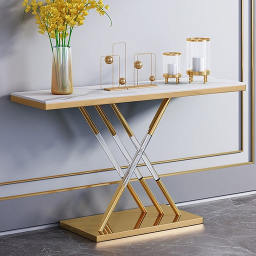 Modern Marble Table Acrylic Rectangle Tabletop with Gold Base