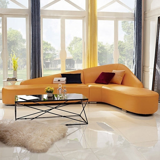Modern Faux Leather Sectional Sofa Upholstered L-Shaped Corner Sofa Orange Sectional Sofa
