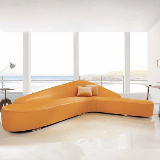 Modern Faux Leather Sectional Sofa Upholstered L-Shaped Corner Sofa Orange Sectional Sofa