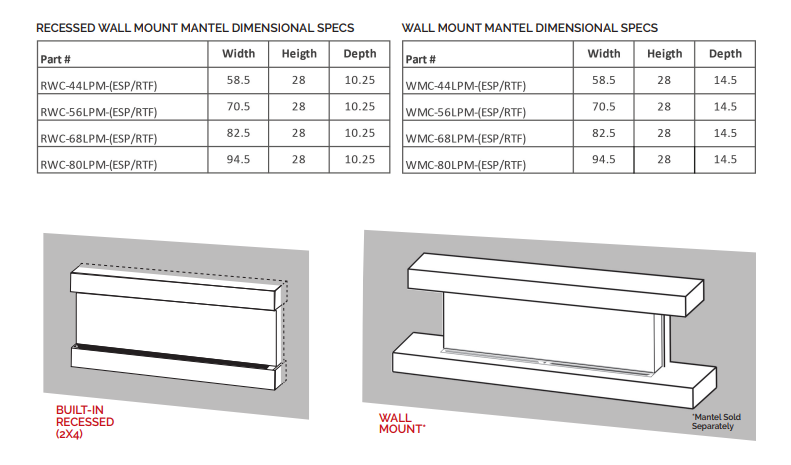 Modern Flames Landscape Pro 44'' Electric Fireplace Wall Mount Mantel | Dark Espresso - RWC-44LPM-ESP