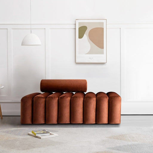 Modern Line Tufted Bench Upholstered Bench with Round Back Bronze