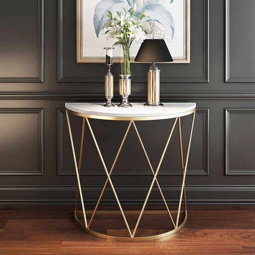 Modern Luxury Faux Marble Narrow Console Table Semicircle Table Gold