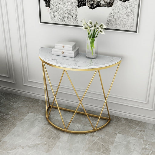 Modern Luxury Faux Marble Narrow Console Table Semicircle Table Gold