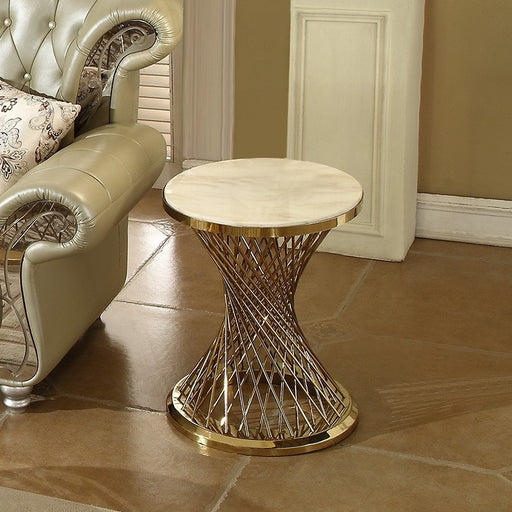 Modern Round Faux Marble End Table Spiral-Shaped Side Table Stainless Steel in Gold