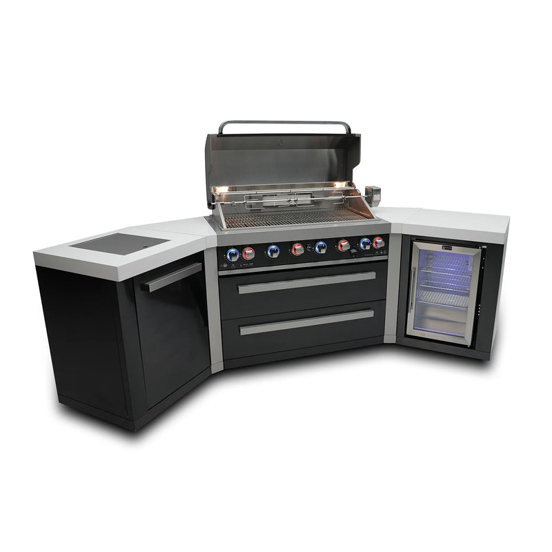 Mont Alpi 805 Black Stainless Steel BBQ Grill Island with 45 Degree Co