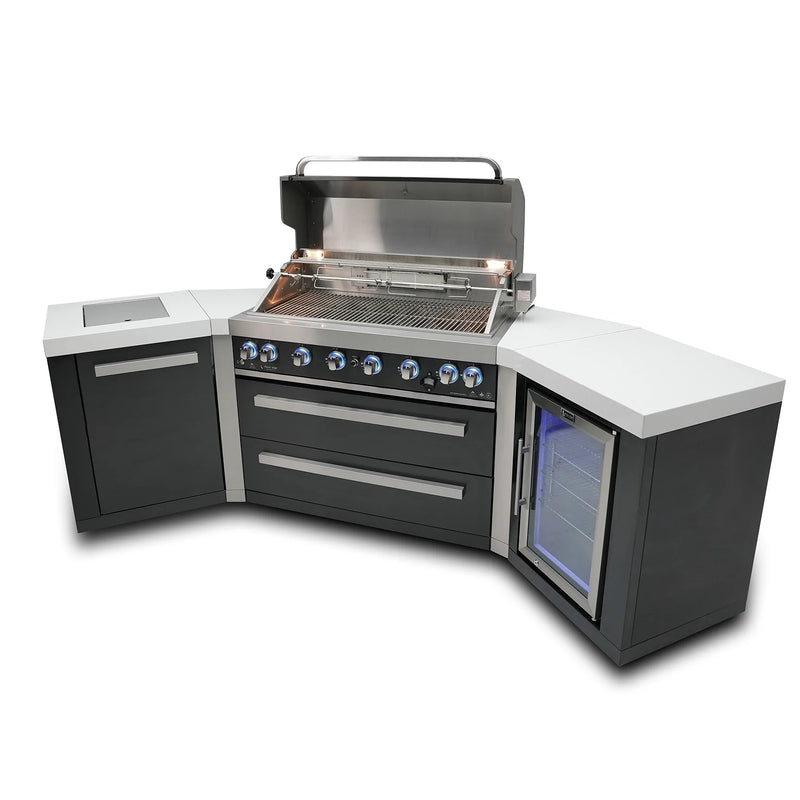 Mont Alpi 805 Black Stainless Steel BBQ Grill Island with 45 Degree Co