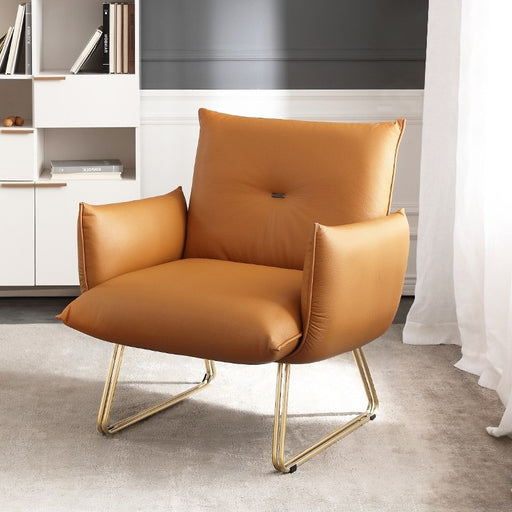 Orange Leath-Aire Fabric Accent Chair Upholstered Arm Chair Stainless Steel Gold Legs