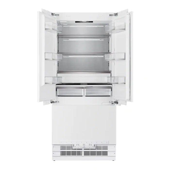 Kucht 5-Piece Appliance Package - 36-Inch Dual Range, 36-Inch Panel Ready Refrigerator, Under Cabinet Hood, Panel Ready Dishwasher, & Microwave Drawer