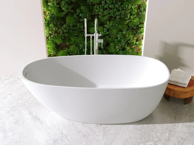 Perlato Mandia 67" White Satin Eco-Lapistone Freestanding Tub