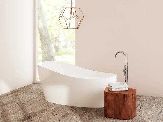 PERLATO Delphi 67" Freestanding Acrylic Tub with Glossy White Drain