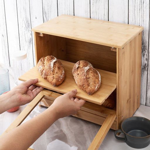 Modern Bamboo Wood Bread Box Roll Top Large Kitchen Storage Container