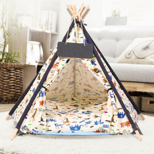 Pet Teepee Tent with Cushion for Dogs Bed House