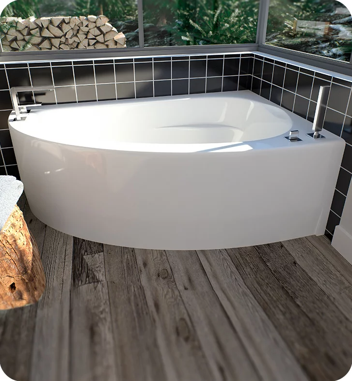 Produits Neptune Wind 60" White Customizable Corner Bathtub With Tiling Flange and Skirt - WI60D