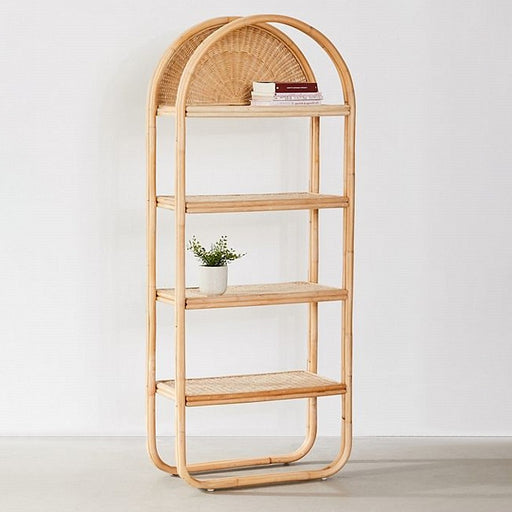 Rattan Bookshelf Magazine Holder 4-Shelf Office Bookcase with Open Storage