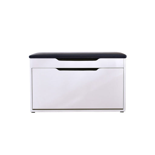 Rectangular Shoe Cabinet with Yellow PU Leather Upholstered Top Entryway Bench with Storage