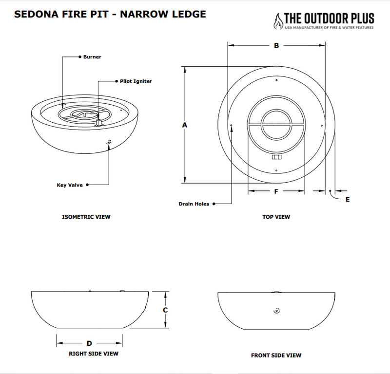 The Outdoor Plus 60" Sedona Concrete Narrow Ledge Fire Pit - Flame Sense System with Push Button Spark Igniter - OPT-SED60FSEN