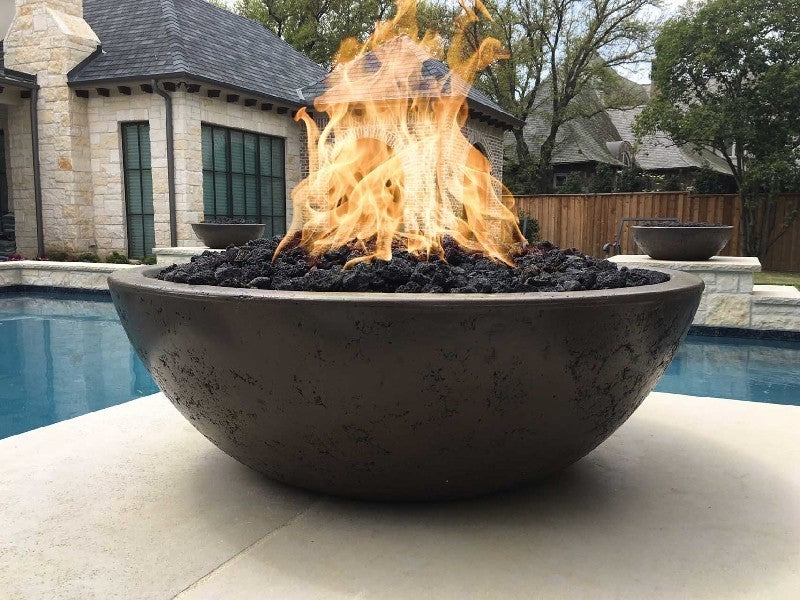 The Outdoor Plus 60" Sedona Concrete Narrow Ledge Fire Pit - Flame Sense System with Push Button Spark Igniter - OPT-SED60FSEN