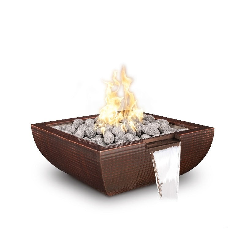 The Outdoor Plus 24" Avalon Hammered Hammered Copper Fire & Water Bowl - Match Lit - OPT-24AVCPFW