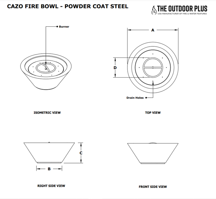 The Outdoor Plus 24" Cazo Powder Coated Fire Bowl - 12V Electronic Ignition - OPT-R24PCFOE12V