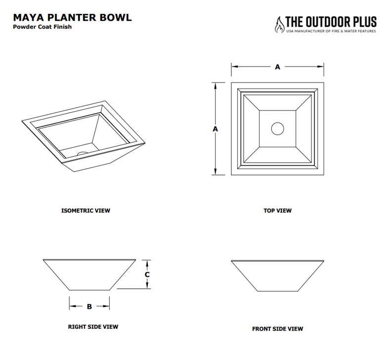 The Outdoor Plus 24" Maya Powder Coated Planter Bowl - OPT-24SQPCPO