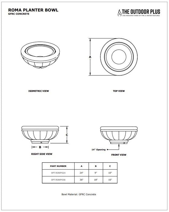 The Outdoor Plus 24" Roma GFRC Concrete Planter Bowl - OPT-ROMPO24