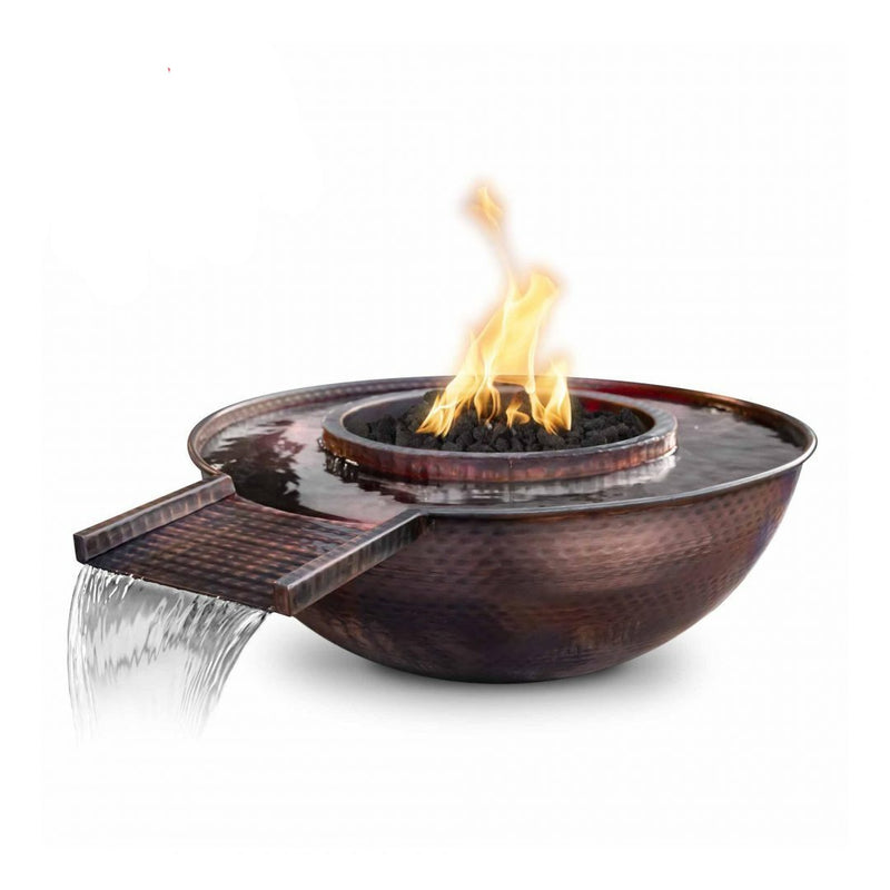 The Outdoor Plus 27" Sedona Hammered Copper Fire and Water Bowl - Gravity Spill - 12V Electronic Ignition - OPT-27RCPRFWGSE12V