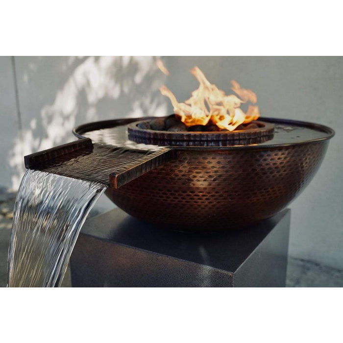 The Outdoor Plus 27" Sedona Hammered Copper Fire and Water Bowl - Gravity Spill - 12V Electronic Ignition - OPT-27RCPRFWGSE12V