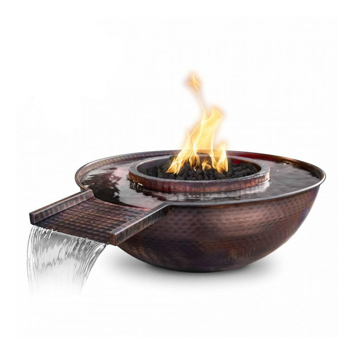 The Outdoor Plus 27" Sedona Hammered Copper Fire and Water Bowl - Gravity Spill - Match Lit - OPT-27RCPRFWGS