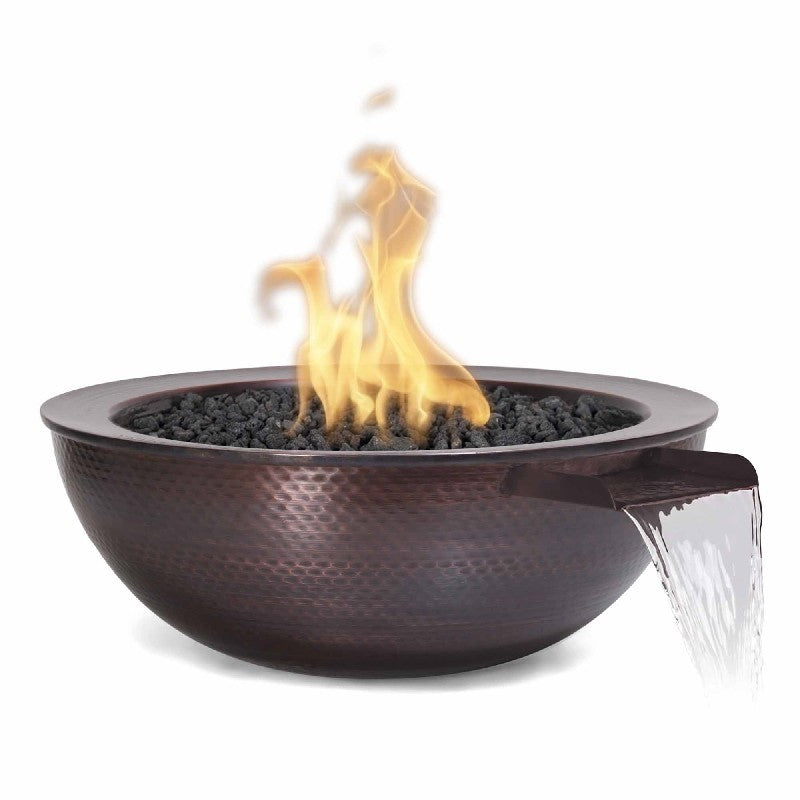 The Outdoor Plus 27" Sedona Hammered Copper Fire and Water Bowl - Match Lit - OPT-27RCPRFW